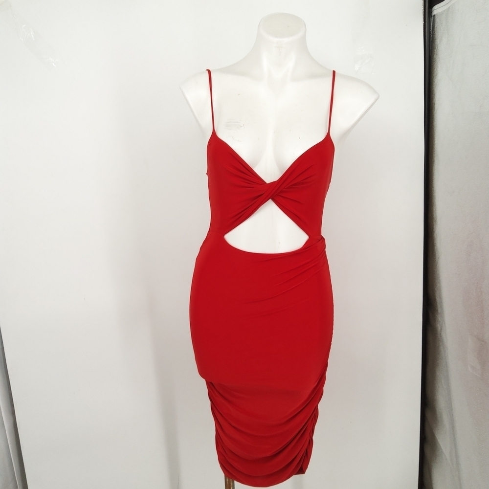 21 saints small cut out rouch sided cut out bodycon red dress